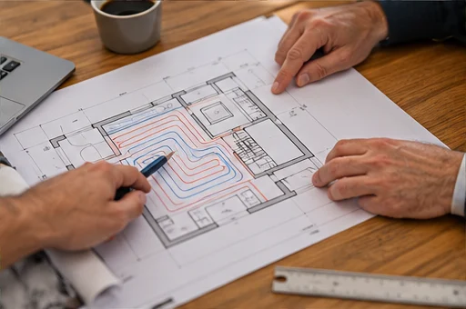Illustration générée : étude du réseau de chauffage.